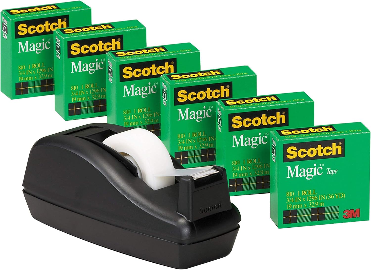 scotch magic tape, 3/4 x 1000 inches, 6-pack with c-40 black